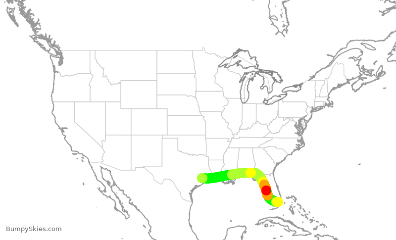 Turbulence forecast map for UAL410, IAH to MIA