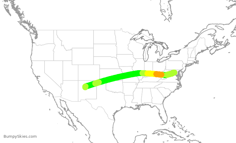 Turbulence forecast map for UAL413, ABQ to IAD