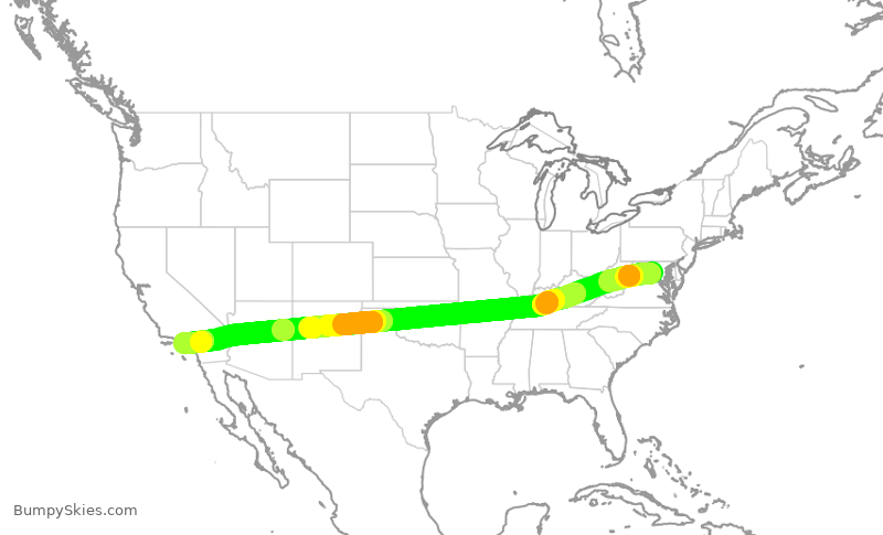 Turbulence forecast map for UAL413, IAD to LAX
