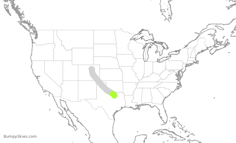 Turbulence forecast map for UAL414, DEN to DFW