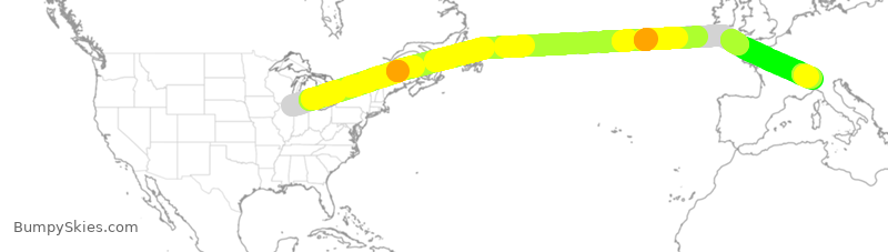 Turbulence forecast map for UAL416, ORD to MXP