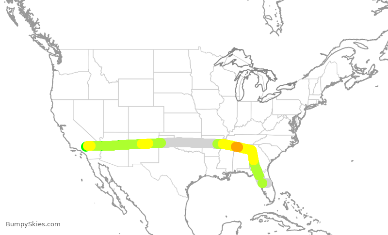 Turbulence forecast map for UAL4209, MCO to VCV