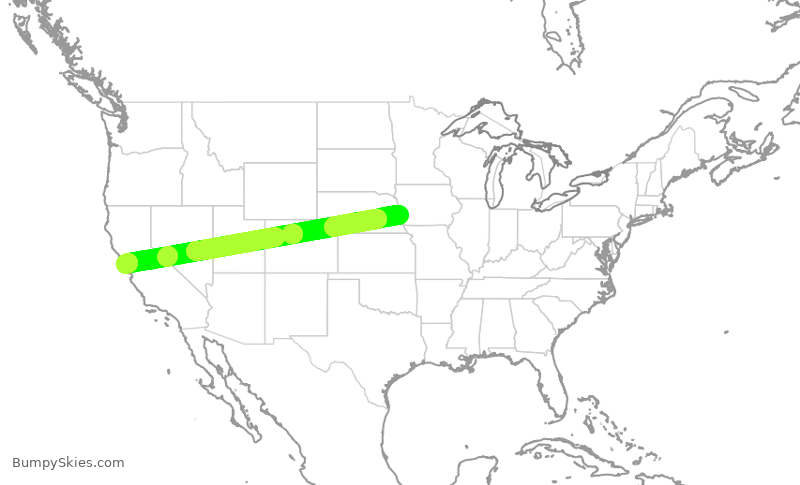 Turbulence forecast map for UAL4214, OMA to SFO