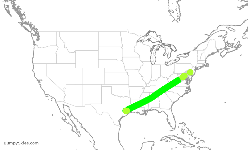 Turbulence forecast map for UAL423, PHL to IAH