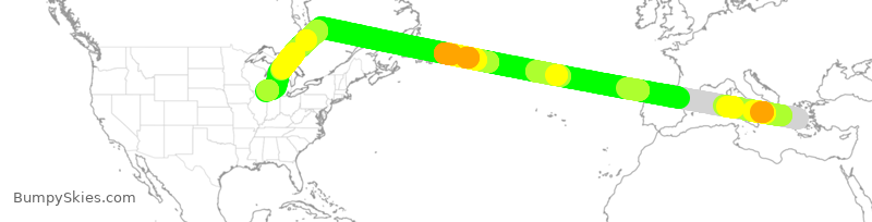 Turbulence forecast map for UAL423, ATH to ORD
