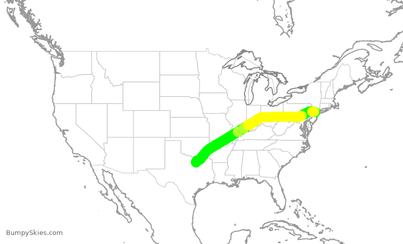 Turbulence forecast map for UAL424, EWR to DFW