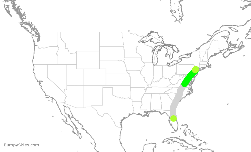 Turbulence forecast map for UAL424, MCO to EWR