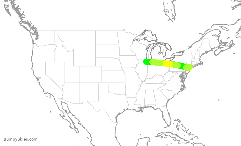 Turbulence forecast map for UAL424, ORD to LGA