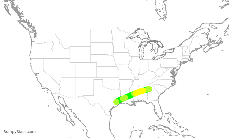 Turbulence forecast map for UAL425, ATL to IAH