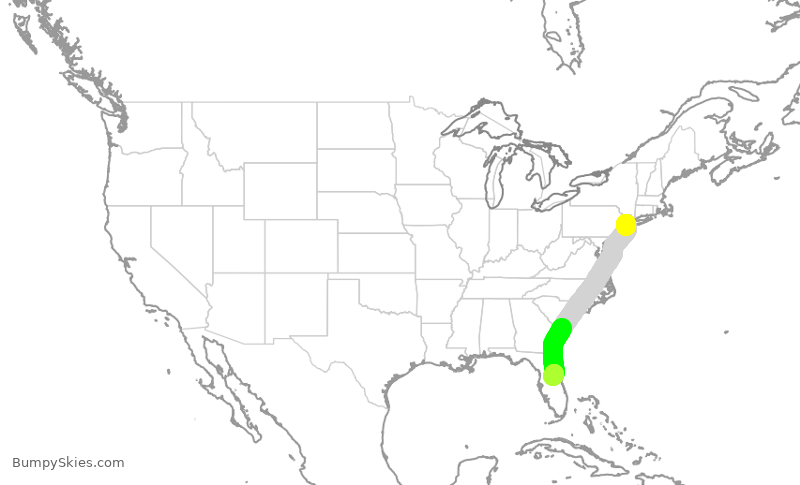 Turbulence forecast map for UAL425, EWR to MCO
