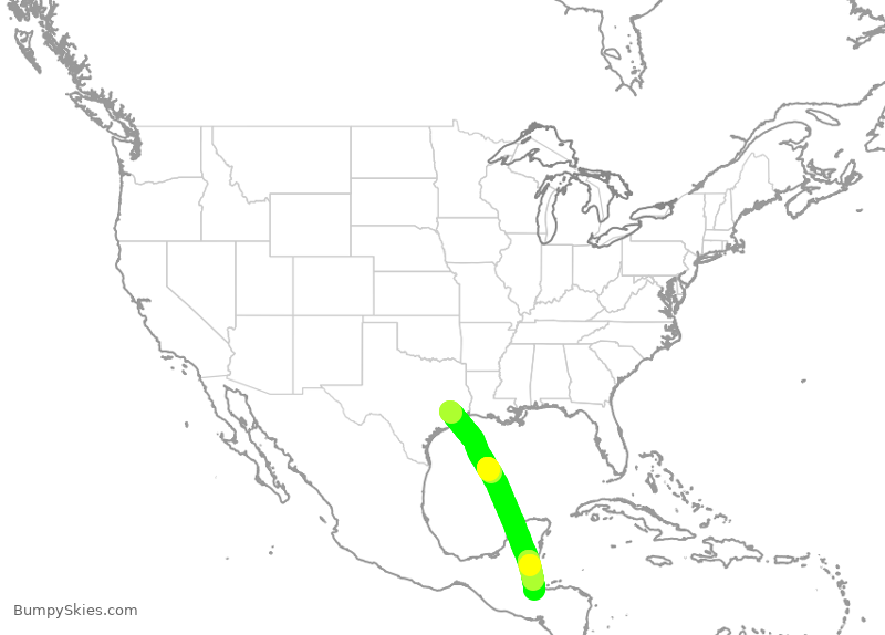 Turbulence forecast map for UAL432, IAH to SAP