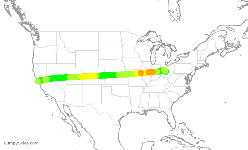 Turbulence forecast map for UAL433, SFO to CMH