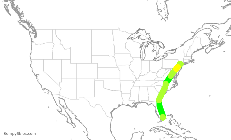 Turbulence forecast map for UAL434, MIA to EWR