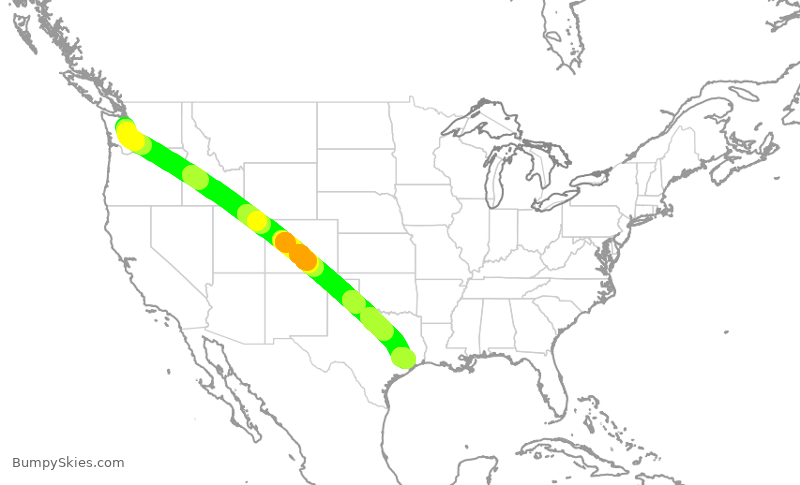 Turbulence forecast map for UAL434, SEA to IAH