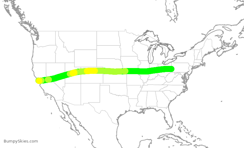 Turbulence forecast map for UAL436, PIT to SFO