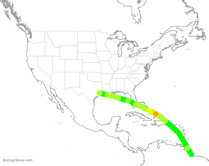 Turbulence forecast map for UAL437, IAH to GEO