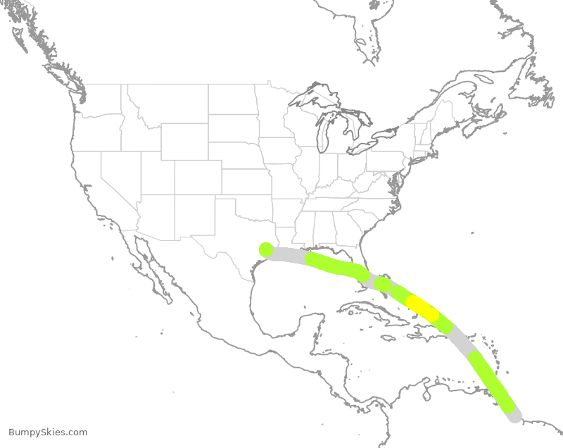 Turbulence forecast map for UAL438, GEO to IAH