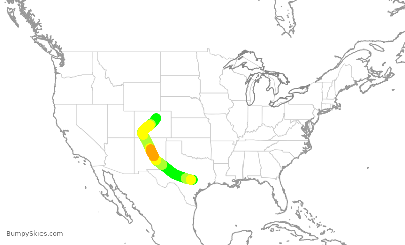 Turbulence forecast map for UAL439, AUS to DEN