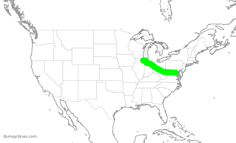 Turbulence forecast map for UAL441, DCA to ORD