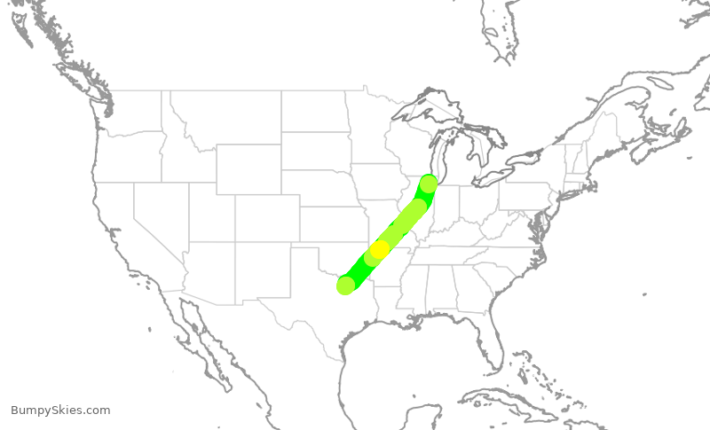 Turbulence forecast map for UAL441, ORD to DFW