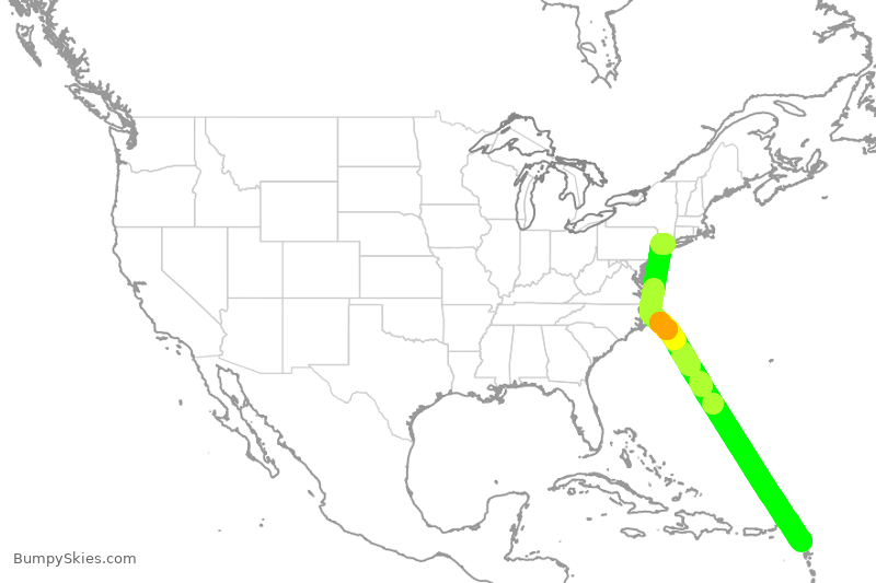 Turbulence forecast map for UAL443, ANU to EWR
