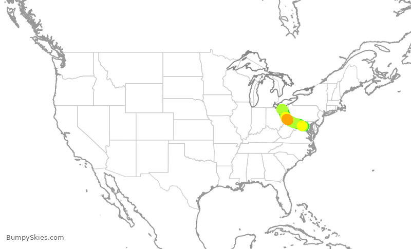 Turbulence forecast map for UAL445, CLE to IAD