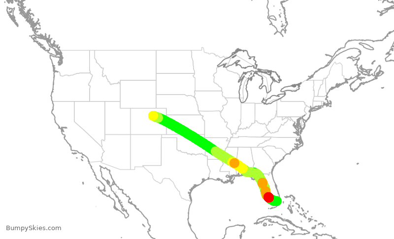 Turbulence forecast map for UAL445, DEN to MIA