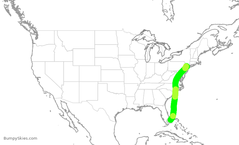 Turbulence forecast map for UAL445, FLL to EWR