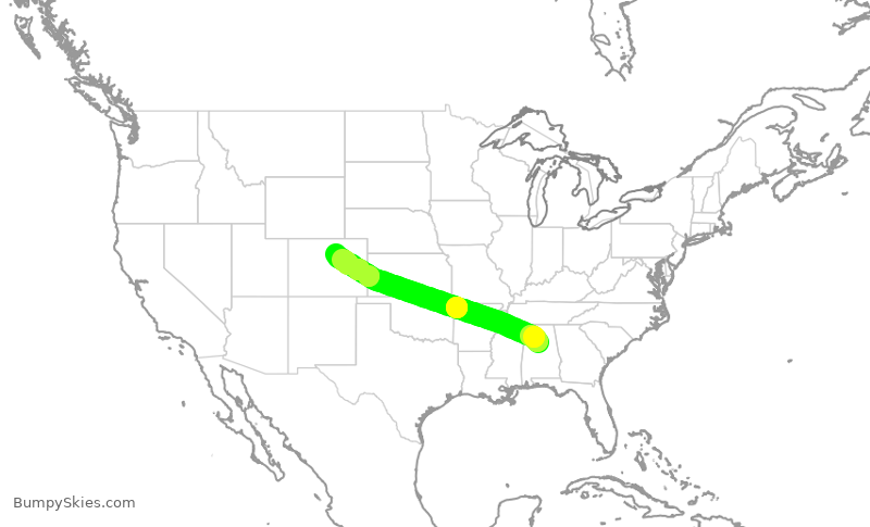Turbulence forecast map for UAL447, BHM to DEN