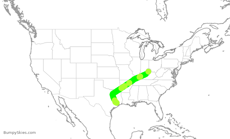 Turbulence forecast map for UAL447, CVG to IAH