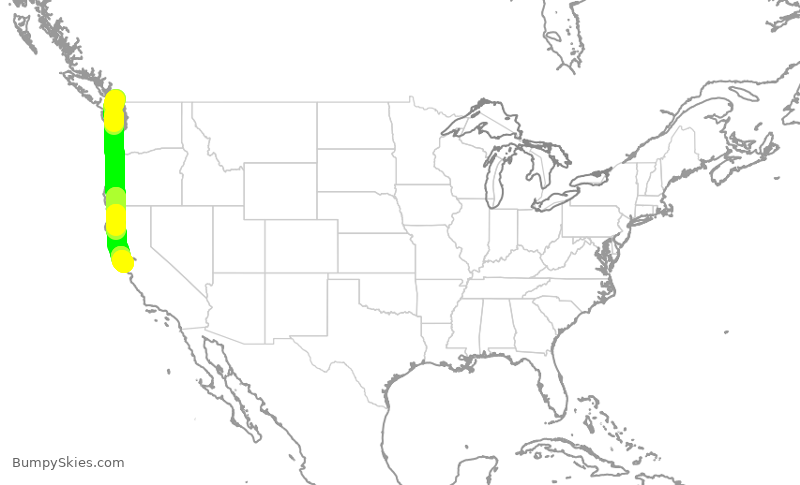 Turbulence forecast map for UAL448, YVR to SFO