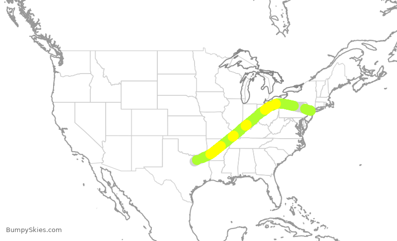 Turbulence forecast map for UAL448, DFW to EWR