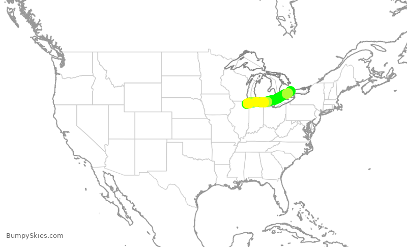Turbulence forecast map for UAL448, ORD to YYZ