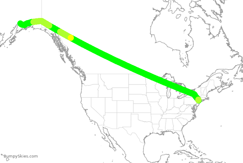 Turbulence forecast map for UAL450, EWR to ANC