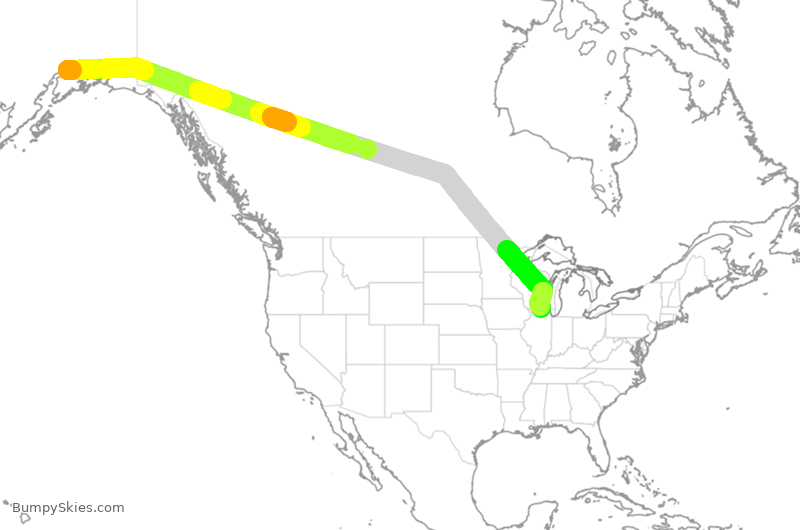Turbulence forecast map for UAL450, ANC to ORD