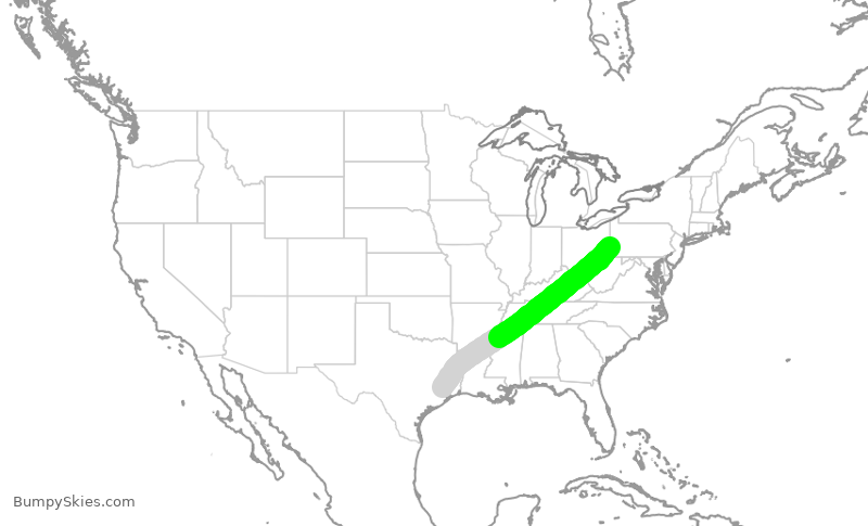 Turbulence forecast map for UAL452, IAH to PIT