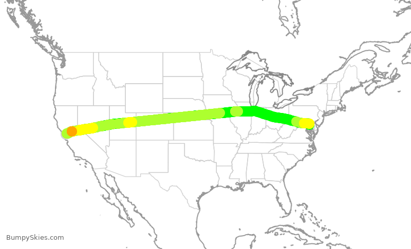 Turbulence forecast map for UAL453, SFO to BWI