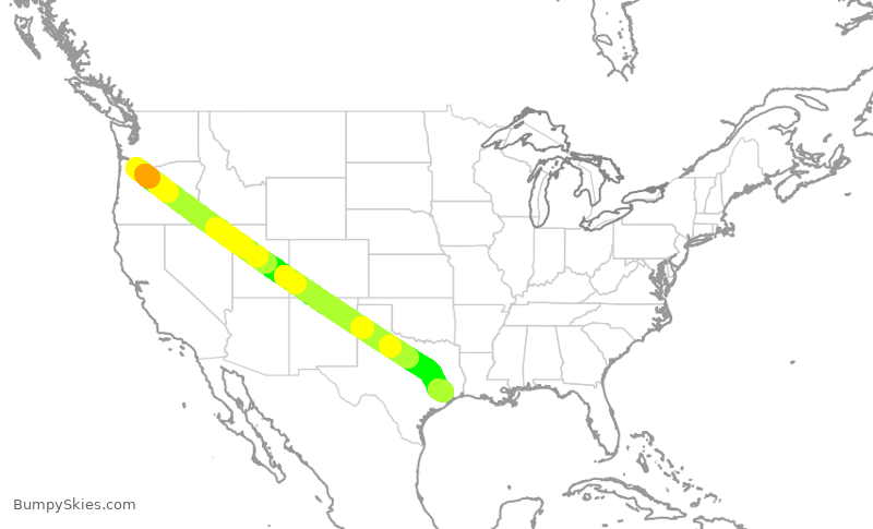 Turbulence forecast map for UAL462, PDX to IAH