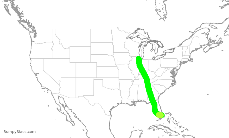 Turbulence forecast map for UAL463, ORD to FLL