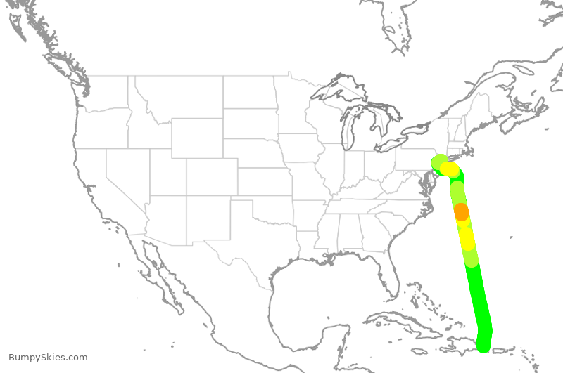 Turbulence forecast map for UAL463, PUJ to EWR