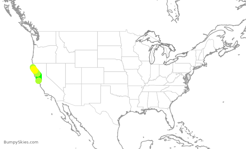 Turbulence forecast map for UAL469, SFO to ACV