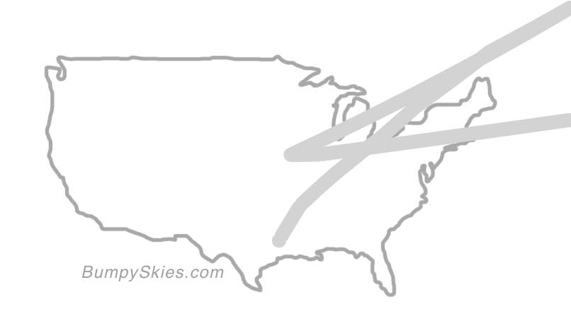 Map of continental US with illustrated flight path and turbulence forecast (described in text below)
