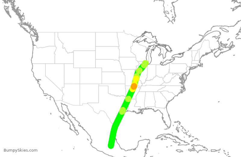 Turbulence forecast map for UAL474, MEX to ORD