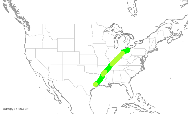 Turbulence forecast map for UAL476, CLE to IAH