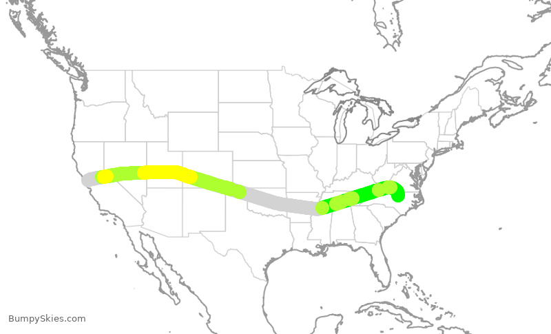Turbulence forecast map for UAL477, SFO to RDU