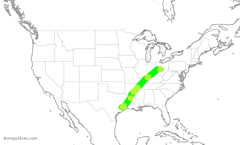 Turbulence forecast map for UAL480, CMH to IAH