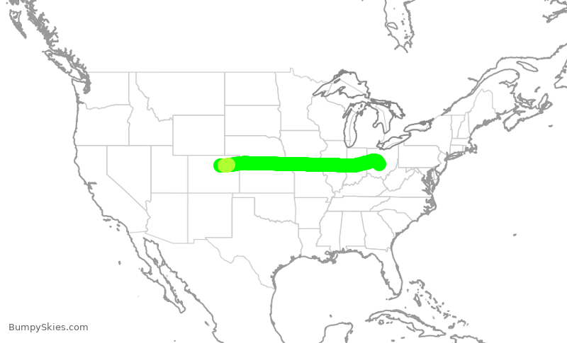 Turbulence forecast map for UAL480, DEN to CMH