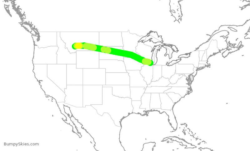 Turbulence forecast map for UAL482, BZN to ORD