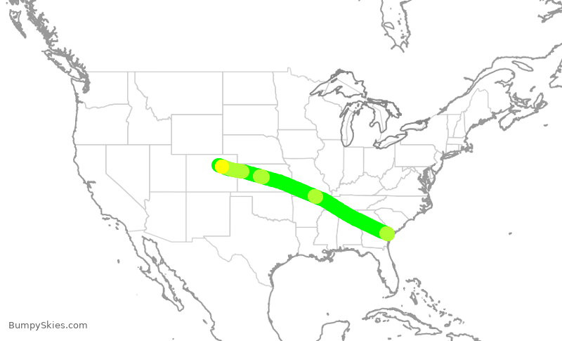 Turbulence forecast map for UAL483, DEN to SAV