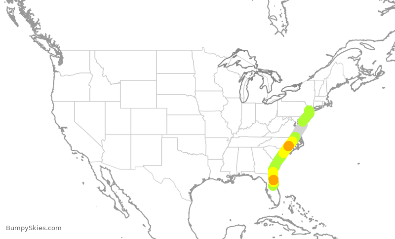 Turbulence forecast map for UAL486, EWR to MCO